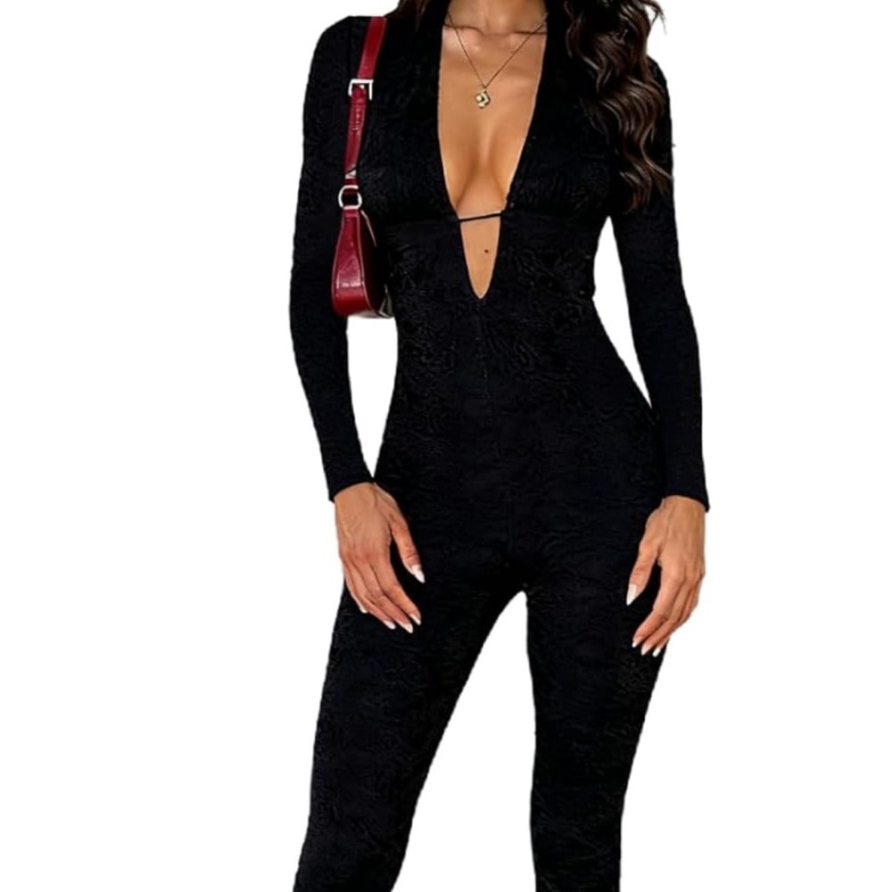 Women's Black Long-Sleeve Jumpsuit
